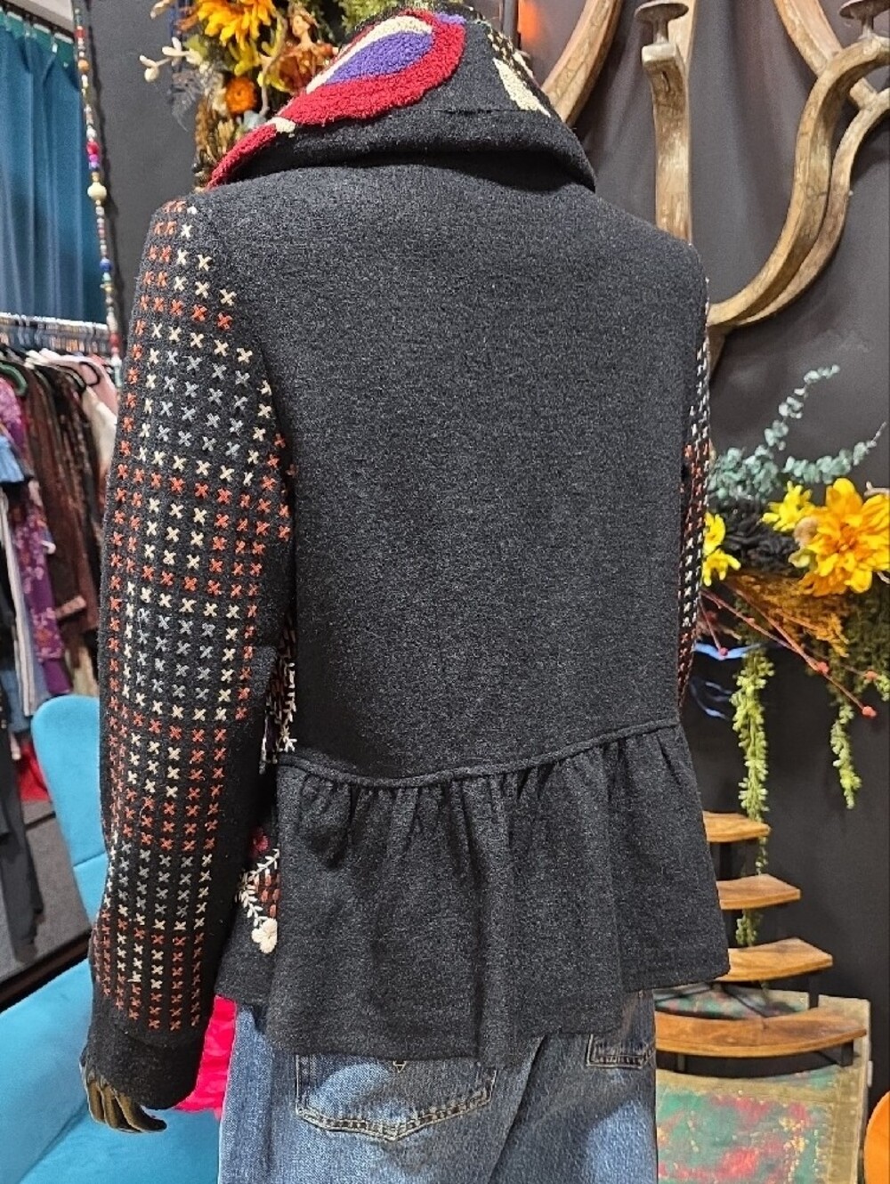 RARE! Hazel Black Embroidered Shawl Collar Blazer with Multicolor Accents - Picture 11 of 15